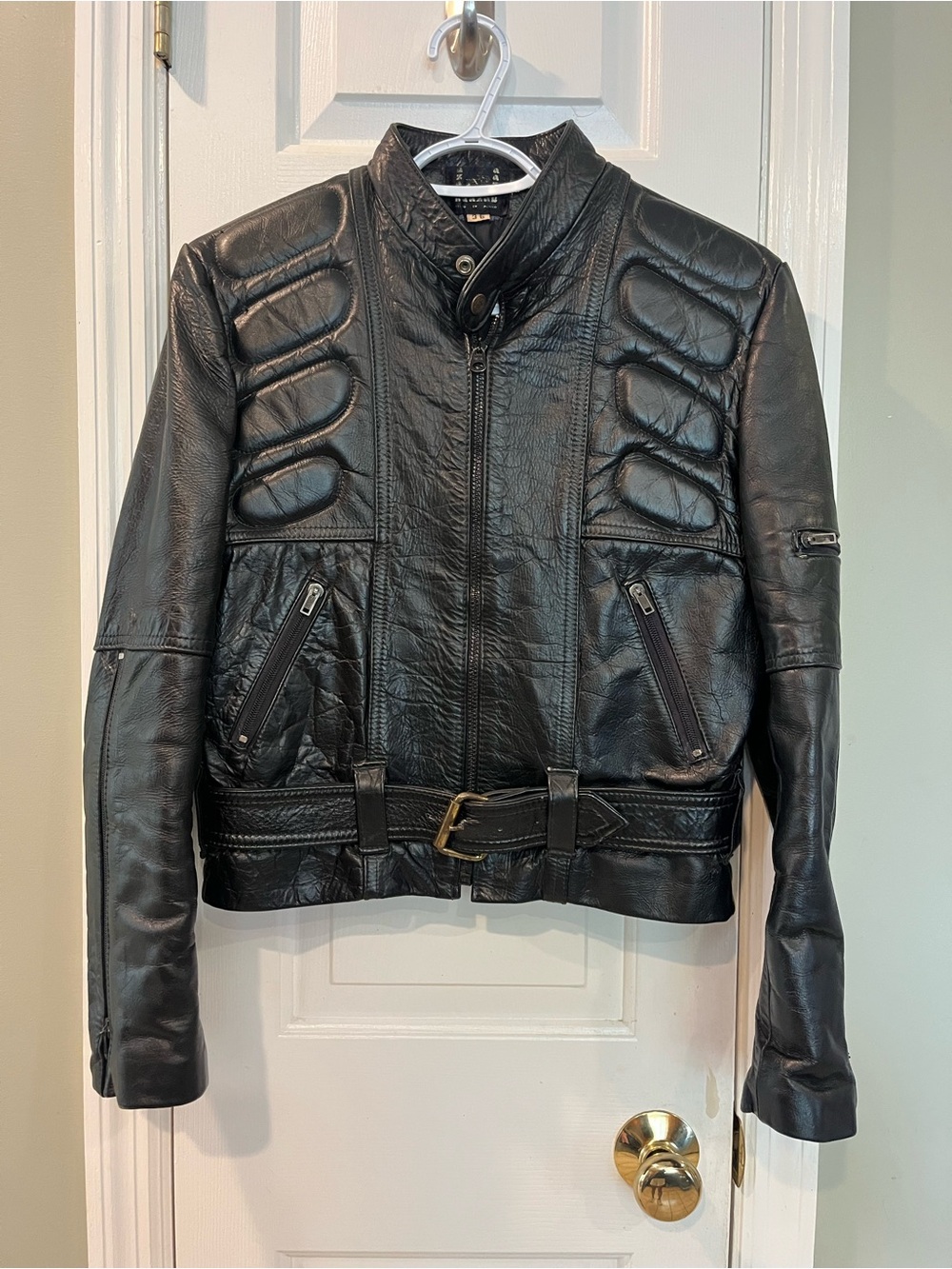 Vintage‎ Casa Baazar Padded Moto Leather Jacket Size 36 Black Made in Mexico